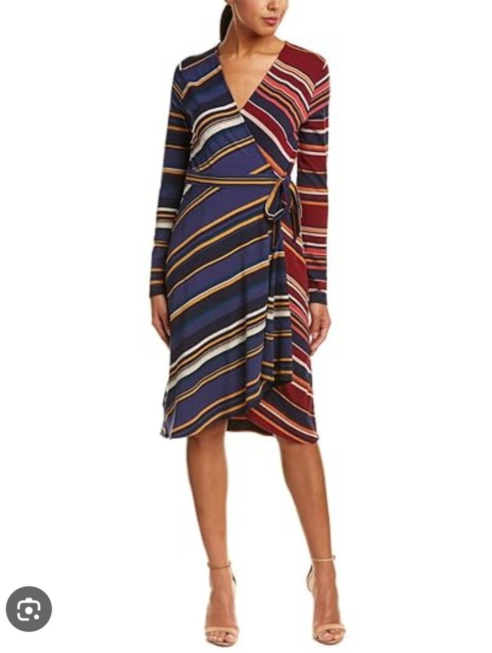 BCBG Max Azria Gracee Knit Asymmetrical Striped Wrap Midi Dress